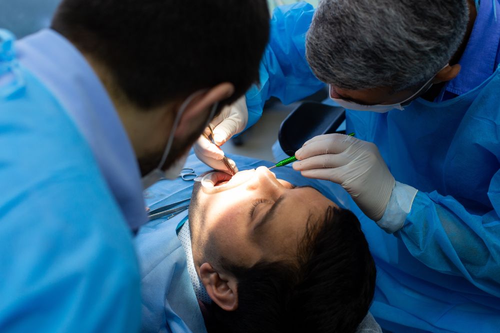 a women is getting dental treatment